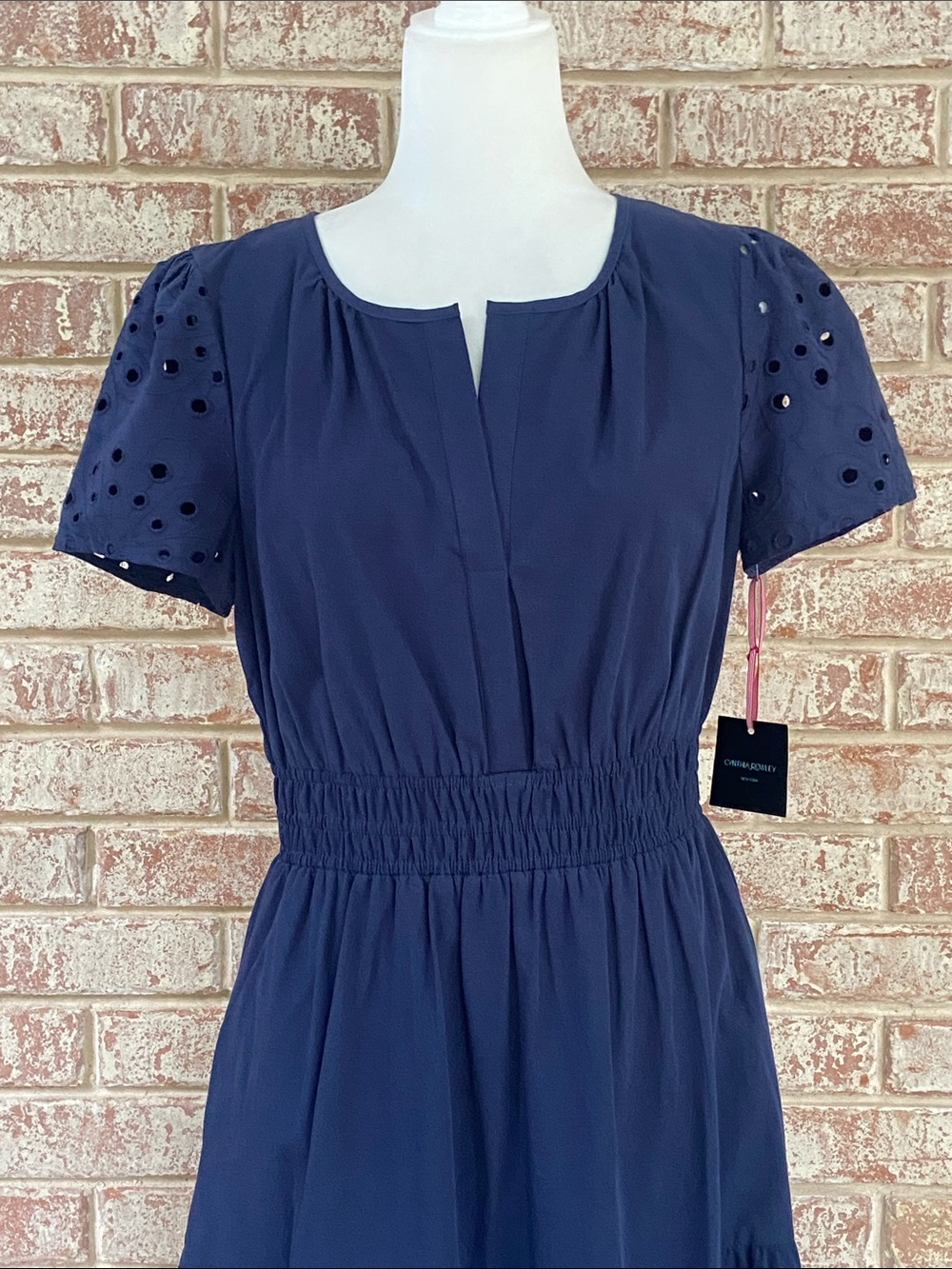 Cynthia Rowley Navy Dress w/ Eyelet Sleeves and Hem. Sz M. New!